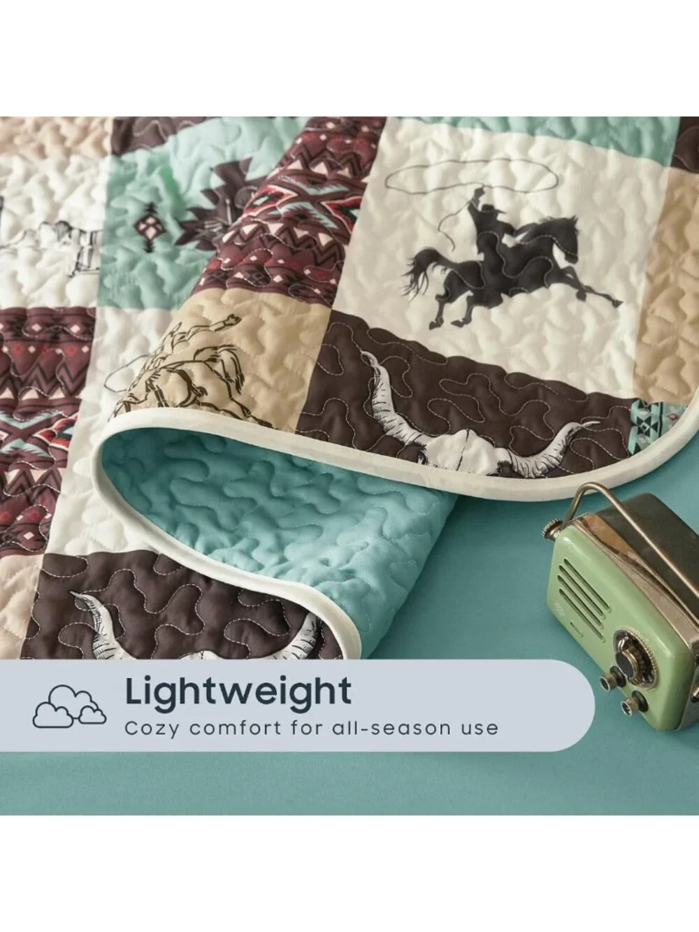 Southwestern Aztec Quilt Set - Reversible Lightweight Bedspread, King Size